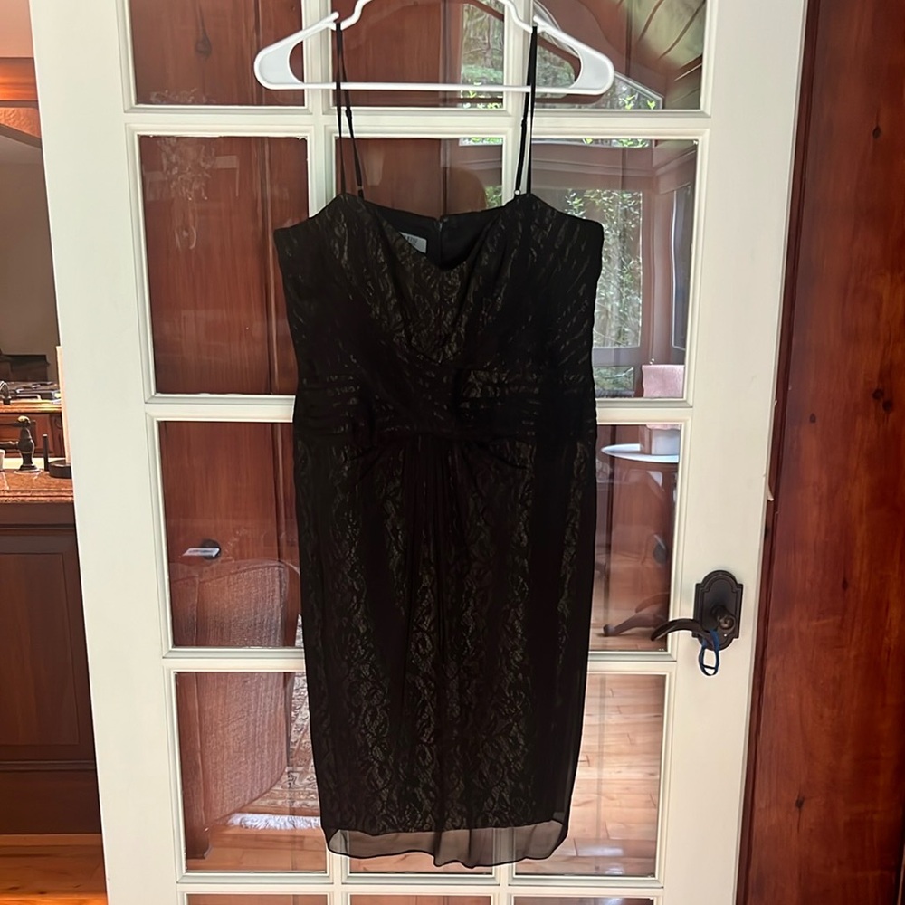 Anne Klein Black and Gold Patterned spaghetti Dress